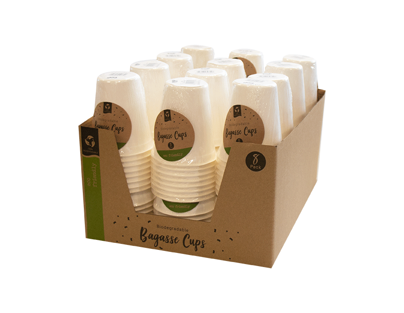 Biodegradable Bagasse Cups - 8 Pack (with PDQ)