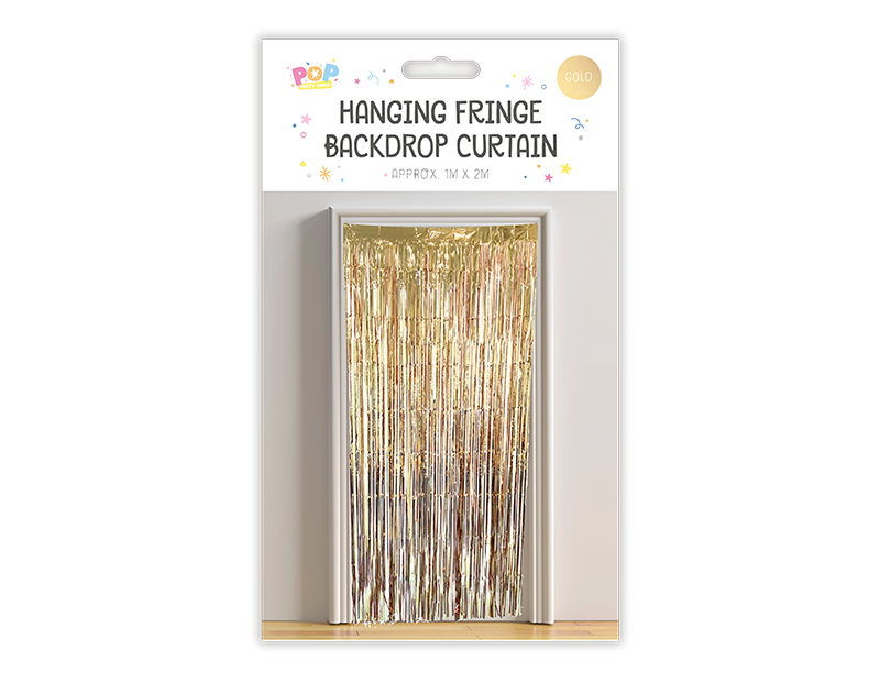 Metallic fringe backdrop curtain