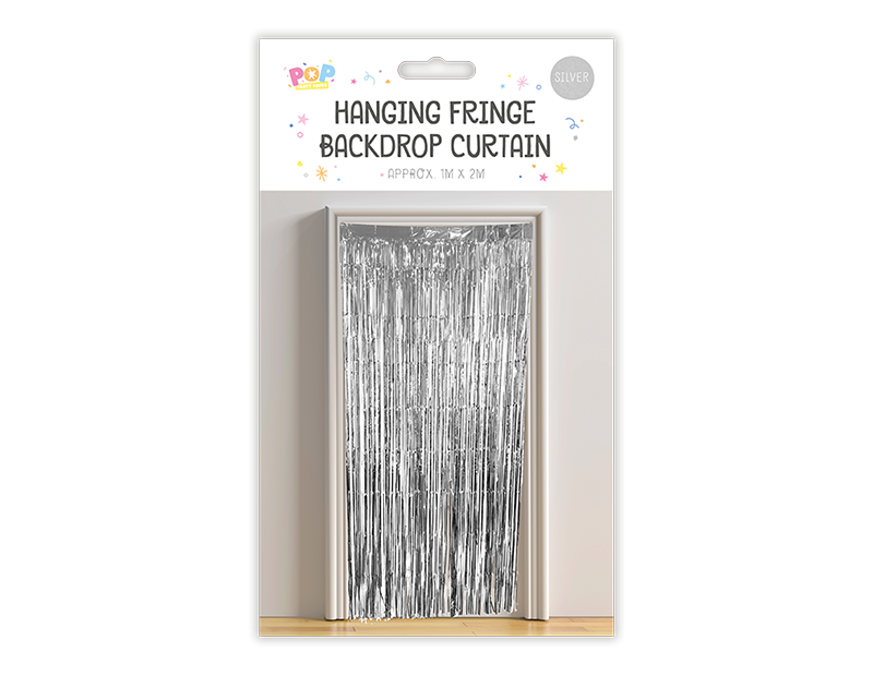Metallic fringe backdrop curtain