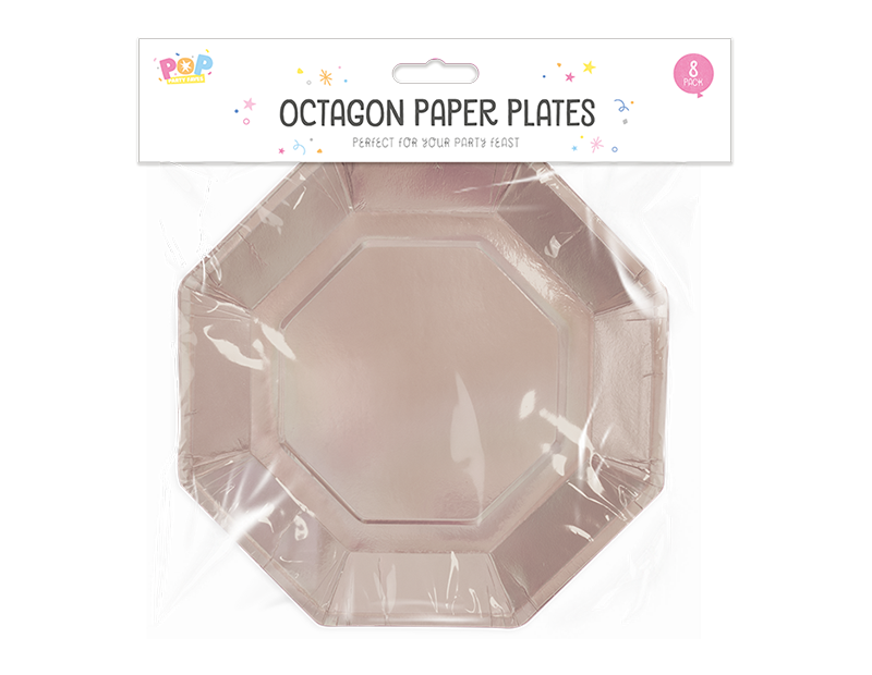 Wholesale Metallic octagon paper plates 8pk