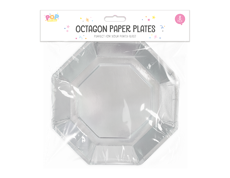 Wholesale Metallic octagon paper plates 8pk