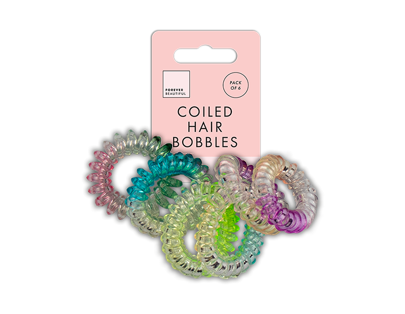 Coloured Coiled Hair Bobbles - 6 Pack (With PDQ)