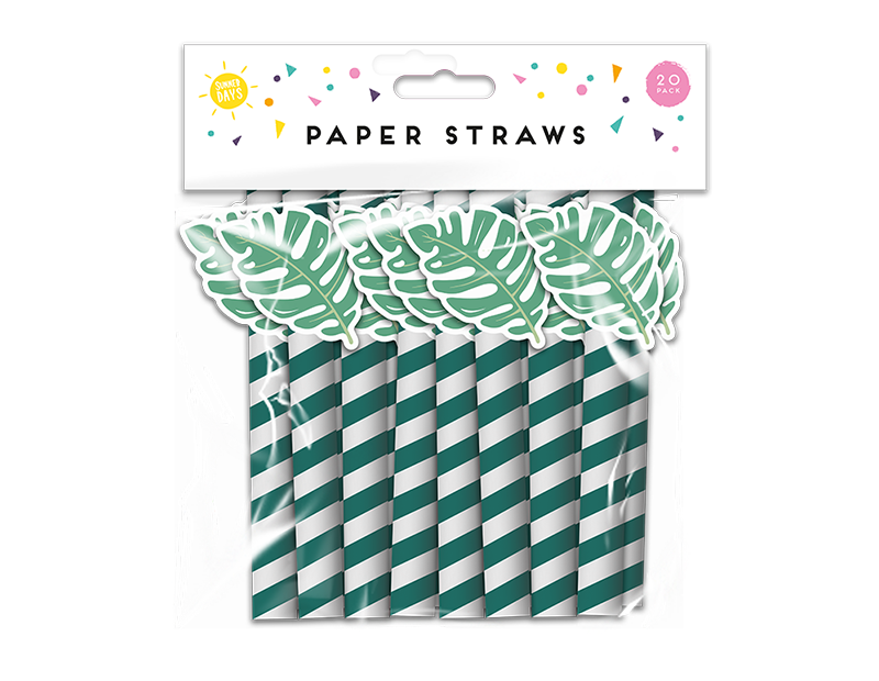 Wholesale Summer Party Paper Straws Leaf 20pk