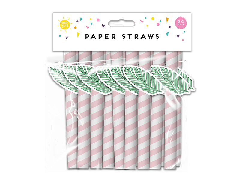 Wholesale Summer Party Paper Straws Leaf 20pk
