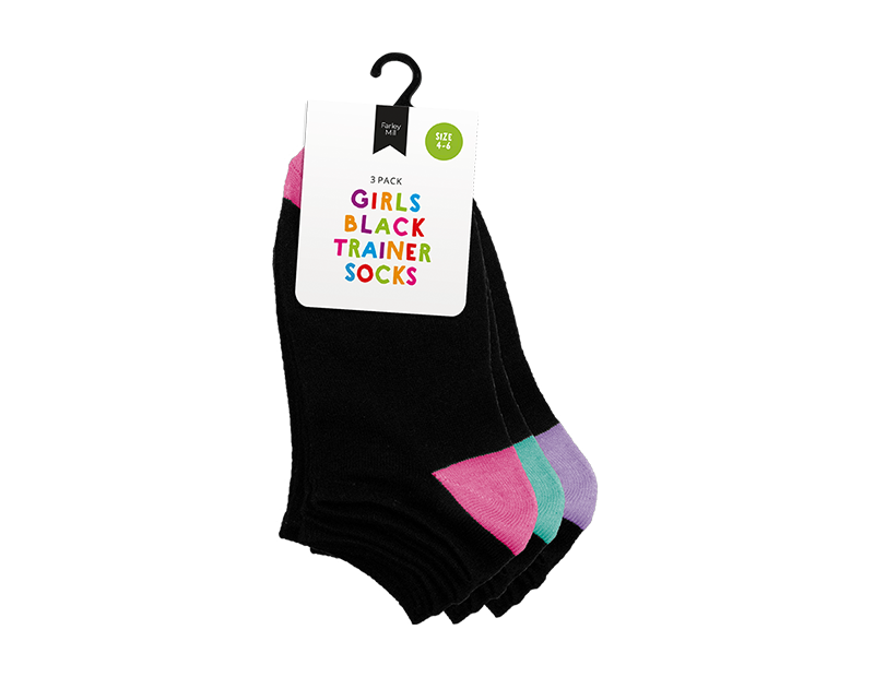 Girls Black Trainer Socks 3 Pairs
