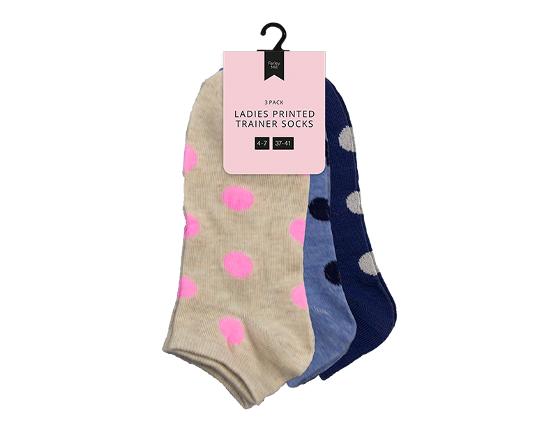 Wholesale Ladies Printed Trainer Socks 3 Pairs