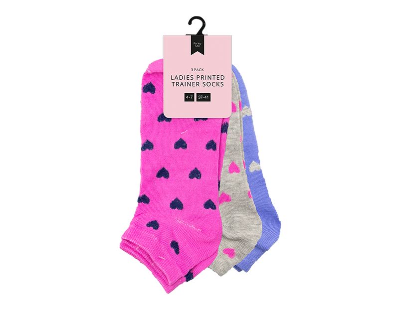 Wholesale Ladies Printed Trainer Socks 3 Pairs