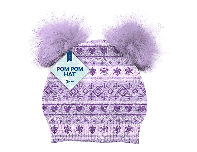 Wholesale Girls Lurex Pom Pom Trim Hat