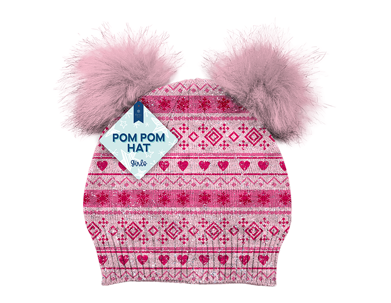 Wholesale Girls Lurex Pom Pom Trim Hat