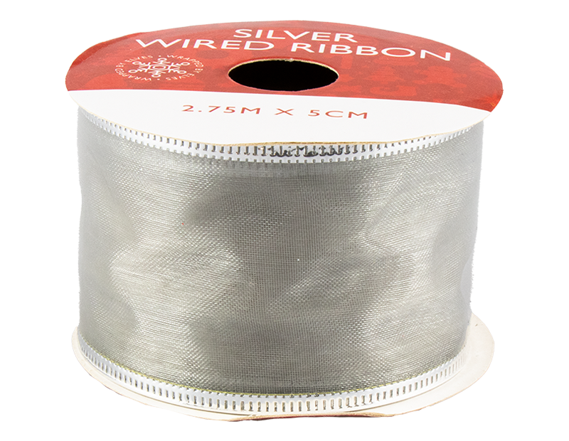 Silver Christmas Wired Ribbon