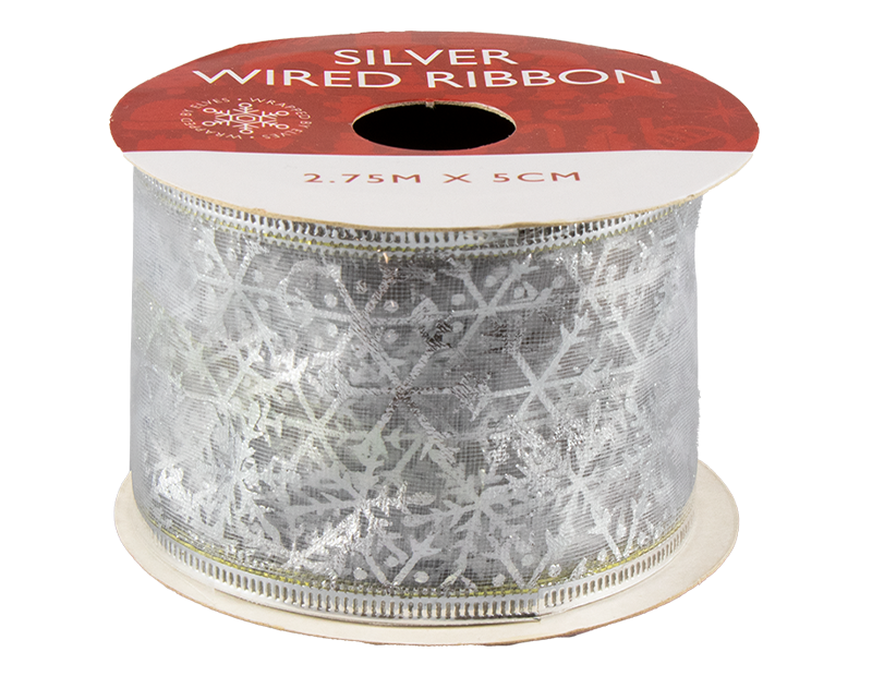 Silver Christmas Wired Ribbon