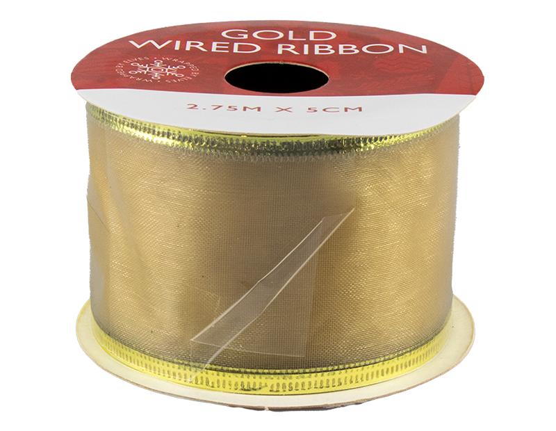 Gold Christmas Wired Ribbon 5cm x 2.75m (With PDQ)