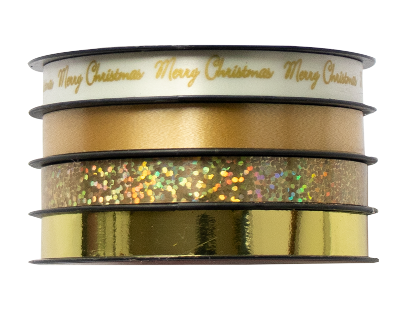 Metallic Christmas Ribbon 1cm x 5m - 4 Pack (With PDQ)