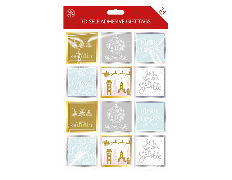 Christmas 3D Self Adhesive Gift Tags - 24 Pack