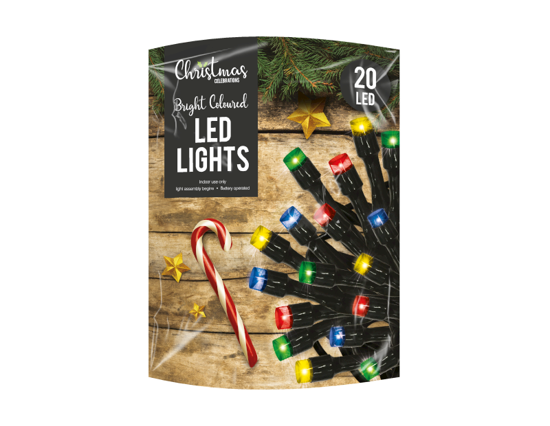Multi Coloured LED Christmas String Lights - 20 LEDs (With PDQ)
