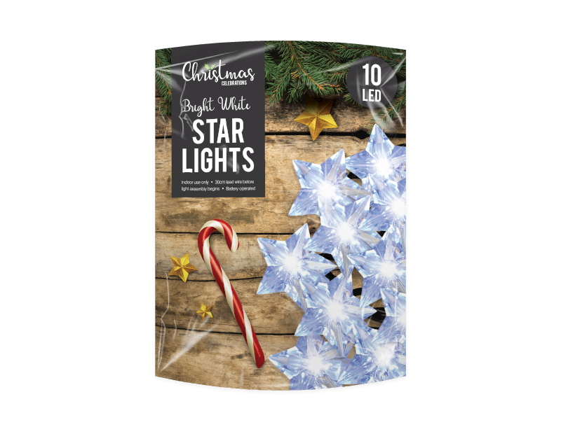 White LED Christmas Star String Lights - 10 LEDs (With PDQ)