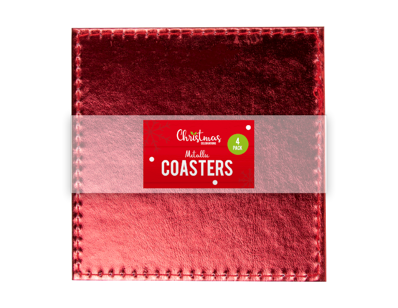 Metallic Christmas Coasters - 4 Pack