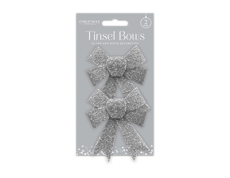 Wholesale Silver & White Glitter Tinsel Bows