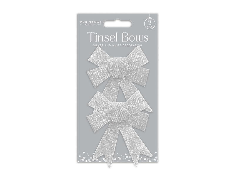 Wholesale Silver & White Glitter Tinsel Bows
