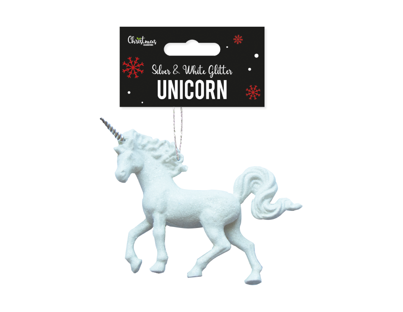 Wholesale Silver & White Glitter Unicorn Decorations