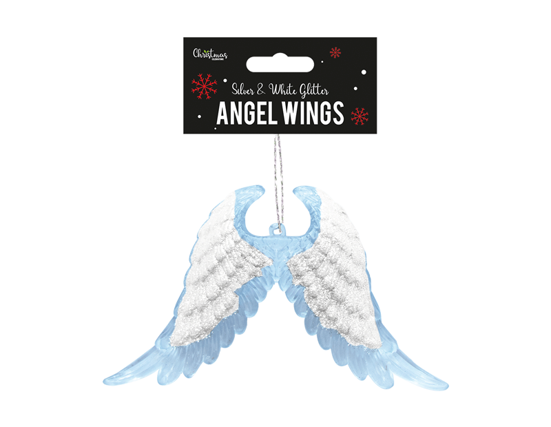 Wholesale Silver & White Glitter Acrylic Angel Wings | Gem Imports