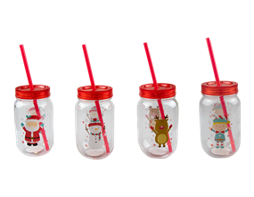 Wholesale Christmas Mason Drinking Jar & Straws | Bulk Buy Christmas Homeware