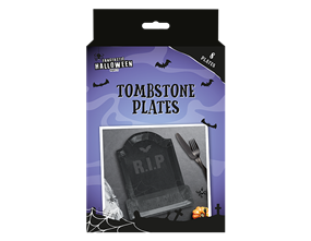 Wholesale Halloween Embossed Tombstone Shaped Paper Plates 8pk