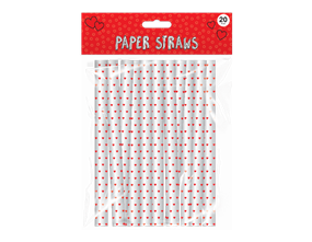Heart Print Paper Straws 20pk