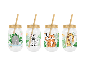 Wholesale Kids printed Mason Jar with straw| Gem imports Ltd