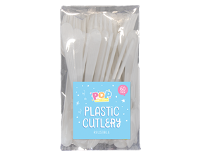 Wholesale Plastic White cutlery 60pk