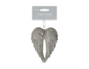Wholesale Christmas Silver Glittered Angel Wings Decoration