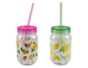 Wholesale Summer Party Fruit Mason Jar & Straw 500ml