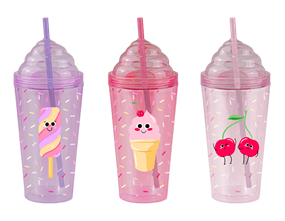 Ice Cream Double Wall Tumbler With Straw