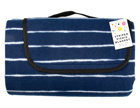 Navy Stripe Foldable Picnic Blanket 130cm x 148cm