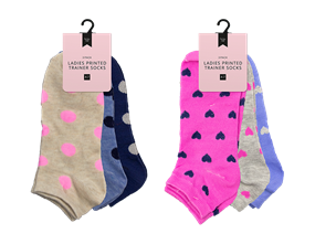 Wholesale Ladies Printed Trainer Socks 3 Pairs | Gem imports Ltd