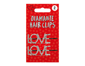 Wholesale Metal "Love" Diamante Hair Clips 2pk