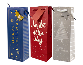 Wholesale Christmas Luxury Foiled Bottle Bags | Gem Imports Ltd
