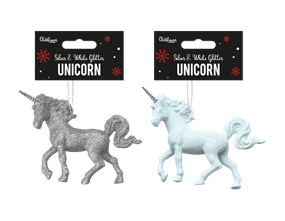 Wholesale Silver & White Glitter Unicorn Decorations