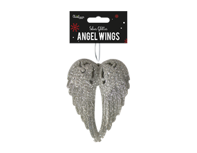 Wholesale Christmas Silver Glittered Angel Wings Decoration