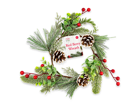 Wholesale Pine Cone / Red Berry Wreath 25cm