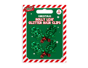 Wholesale Glitter Holly Hair Clips 2pk | Gem imports Ltd