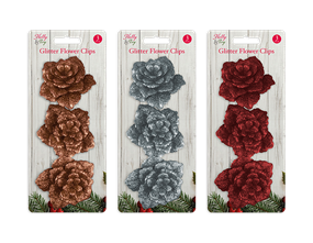 Wholesale 3 glitter flower clips | Gem imports Ltd