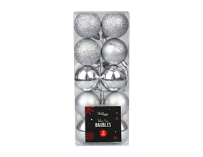 Wholesale Silver Assorted baubles 4cm Dia - 10pk