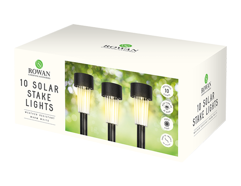10 Solar Black Stake Lights Warm White