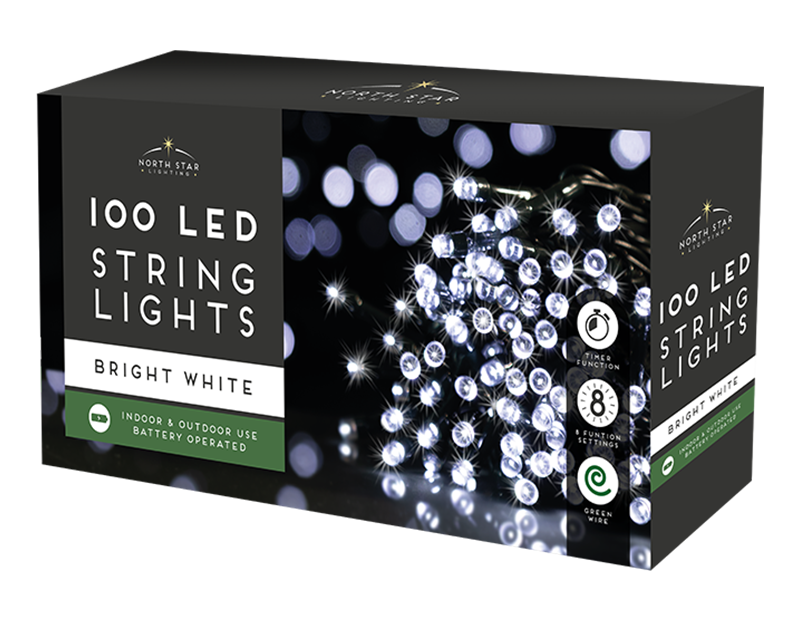 100 Led Battery Operated Lights - Bright White