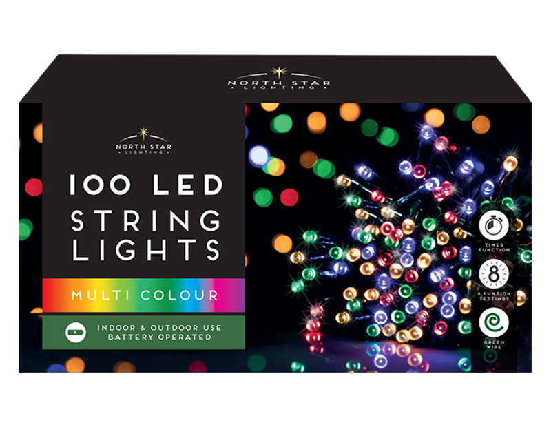 100 Led Battery Operated Lights - Multicoloured