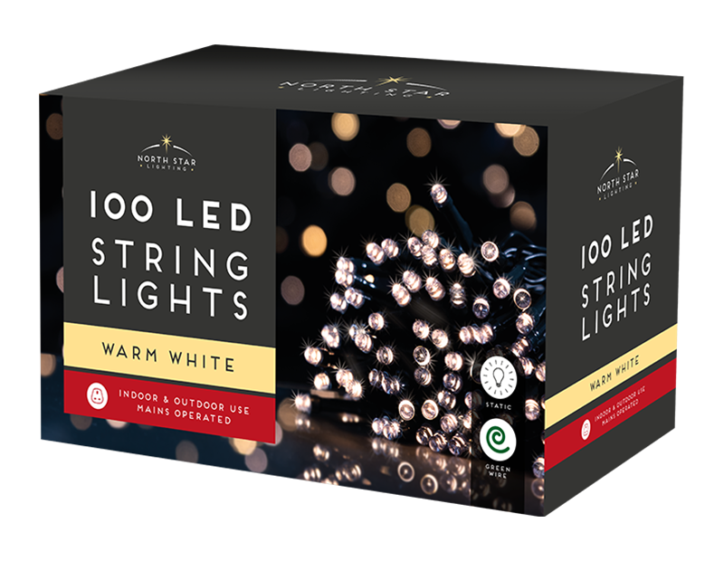 100 Led Mains Operated Christmas Lights - Warm White
