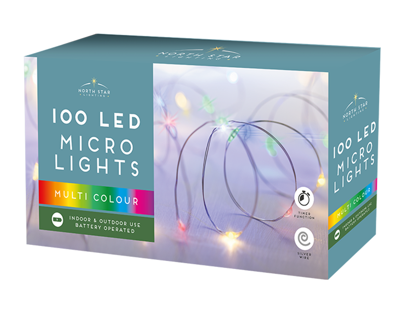 100 Micro Led Battery Operated Lights Multicoloured