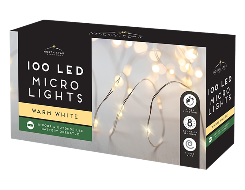 100 Micro Led Battery Operated Lights - Warm White