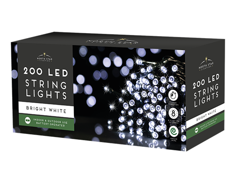 200 Led Battery Operated Lights - Bright White
